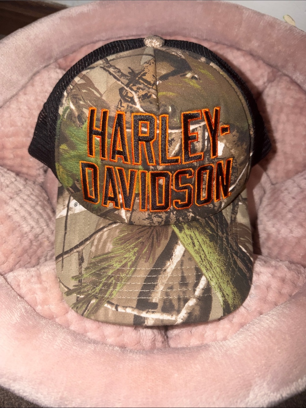Harley-Davidson Camouflage Trucker Hat with Orange Logo